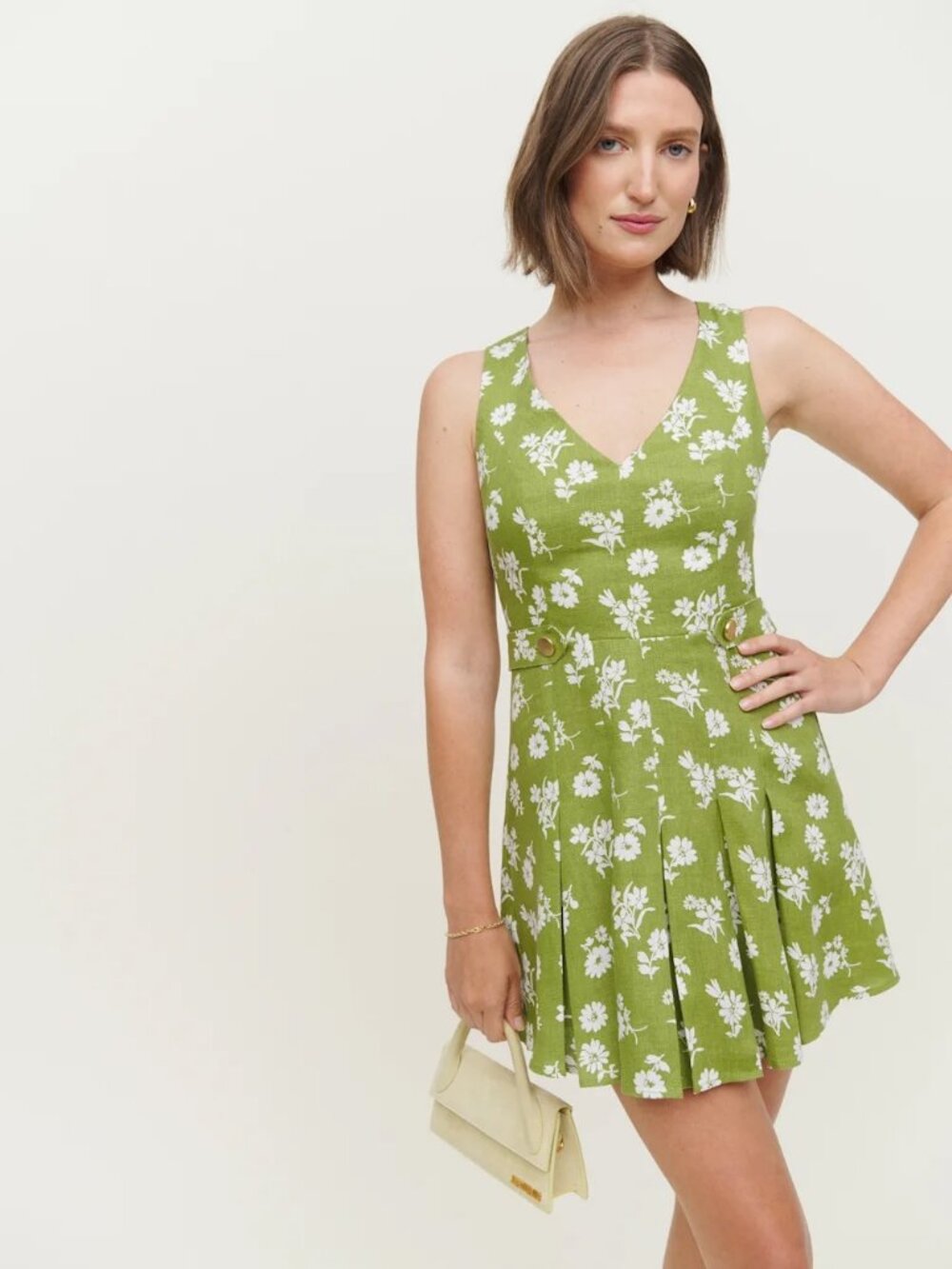 Reformation Green and White Floral Mini Dress